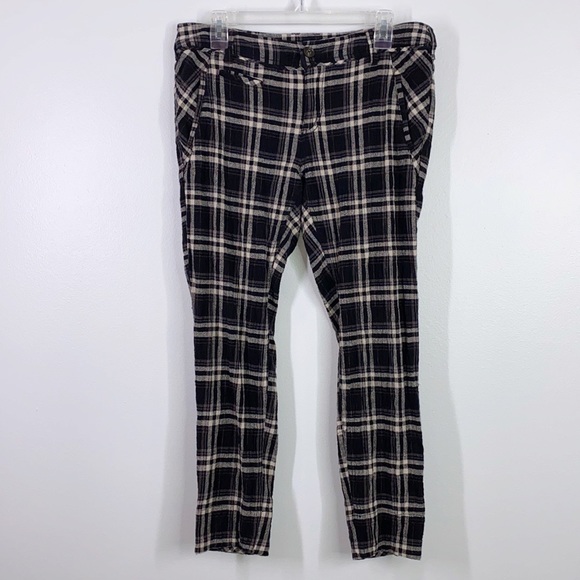 Free People Pants - Free People plaid textured high waisted trouser pants size 8